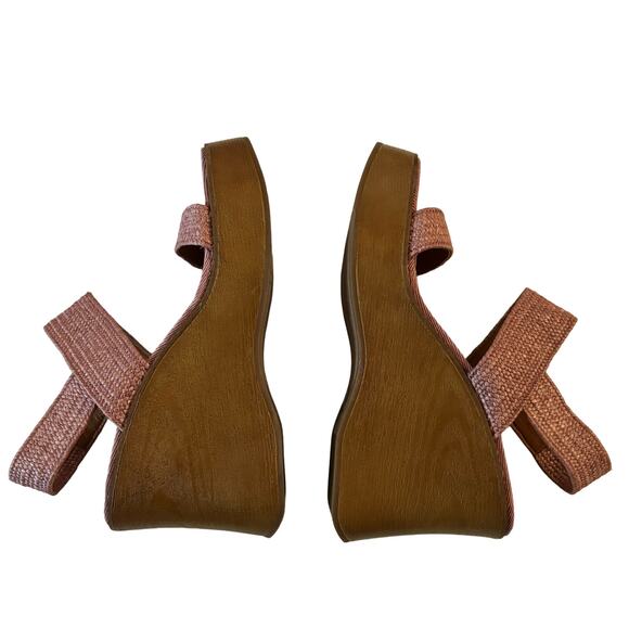 Lucky Brand Delukah Pink Slingback Weave Straps Platform Wedge Sandals Size 9.5 - Picture 4 of 7